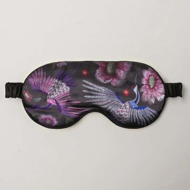 Mulberry Silk Eye Mask, Ice Silk Imitation Silk, Chinese Style Color, Satin Silk Light-Blocking Eye Mask for Sleep, Printed, in Stock Wholesale