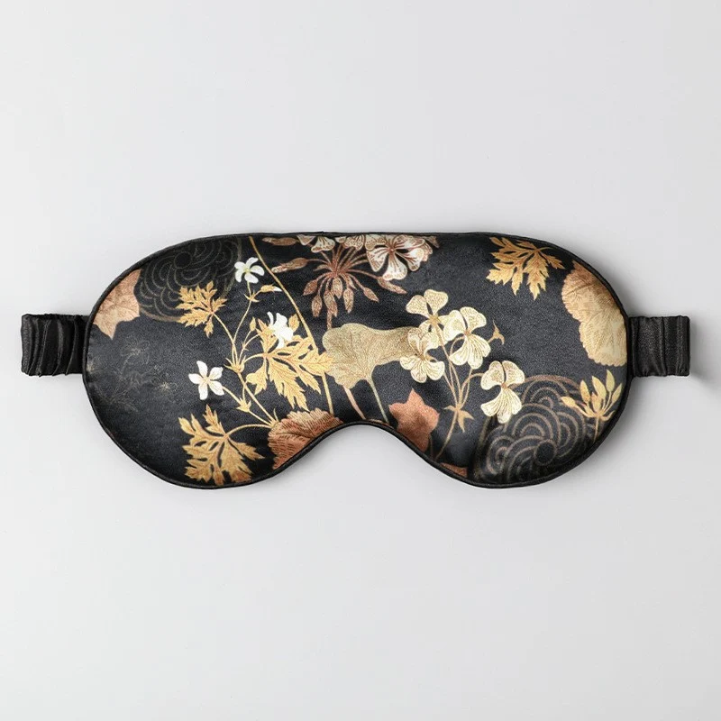 Mulberry Silk Eye Mask, Ice Silk Imitation Silk, Chinese Style Color, Satin Silk Light-Blocking Eye Mask for Sleep, Printed, in Stock Wholesale