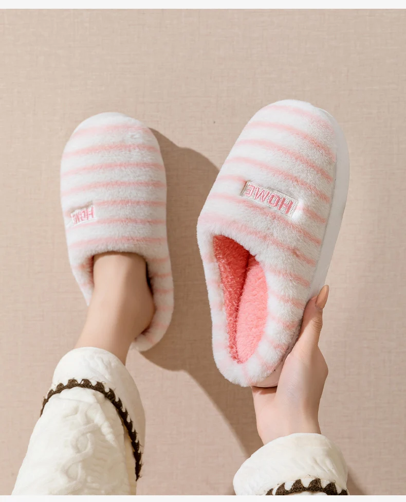 Cotton Slippers for Women in Autumn and Winter Indoor Home Non-Slip Thick-Soled Couple Style Plush Warm and Comfortable Home Cotton Slippers for Men