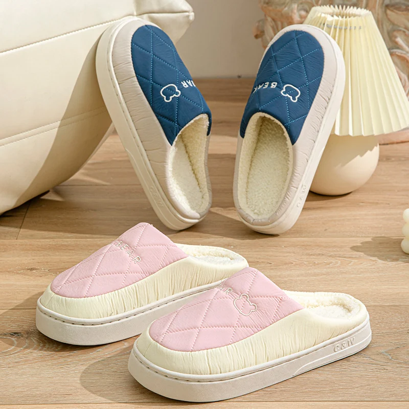 Winter Cotton Slippers for Men, Non-Slip, Wear-Resistant, Thickeneded, Lightweight, Outdoor Wear, Couple Style, Indoor Home, Warm Cartoon Cotton Slippers for Women