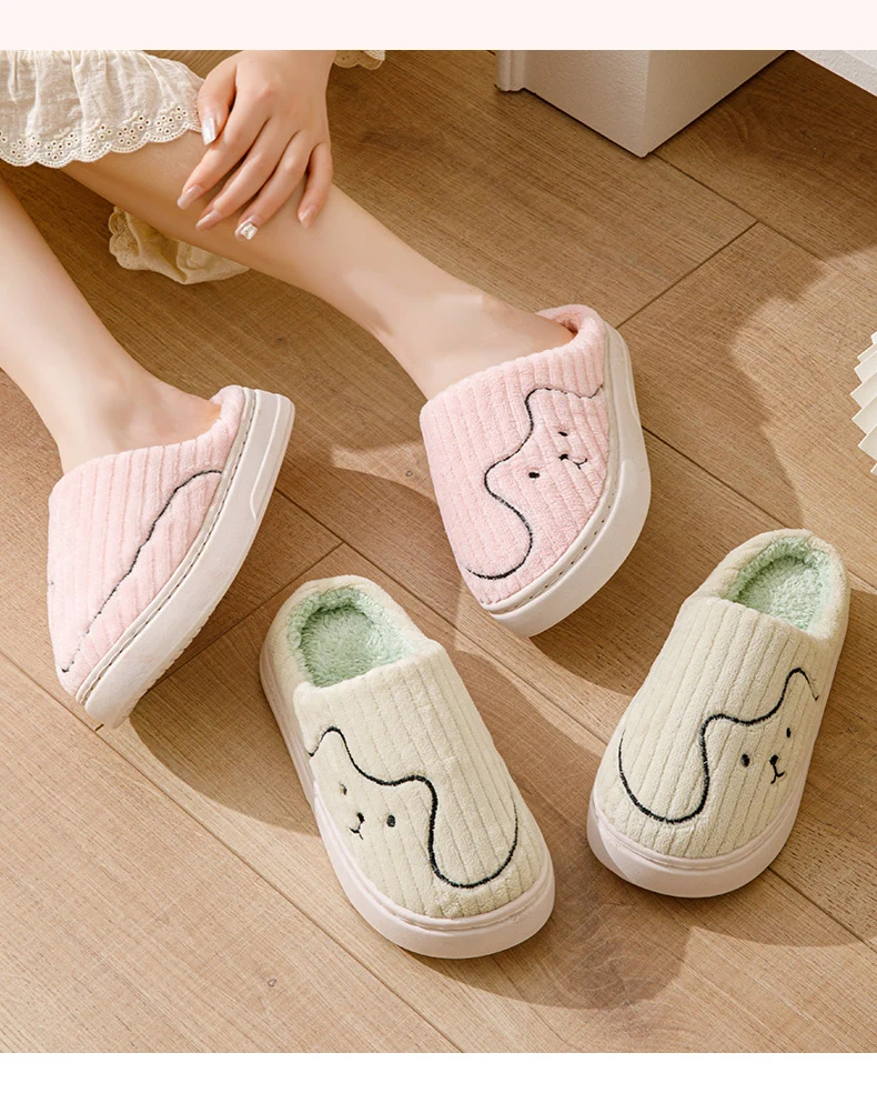 Cotton Slippers for Women to Wear Outside in Winter New Style Indoor Home Thick-Soled Non-Slip Plush Warm Couple Slippers for Men at Home