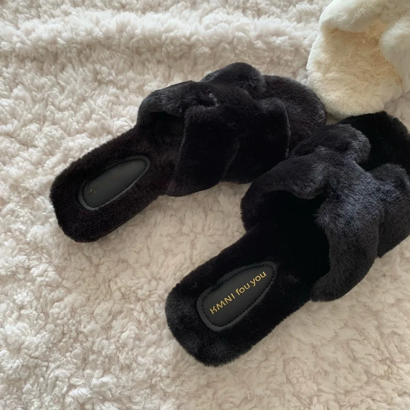 Exquisite! Gentle Old Money Style Furry Shoes, Lightweight Furry Slippers for Outdoor Wear, Autumn and Winter French-Style Non-Slip Plush Cotton Slippers