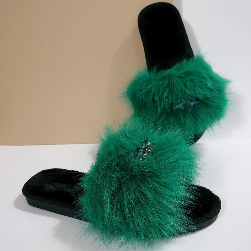 Cross-Border Foreign Trade Amazon Women's Open-Toe Thickened Flip-Flops Comfortable Soft-Soled Slippers Women's Large Size Furry Slippers