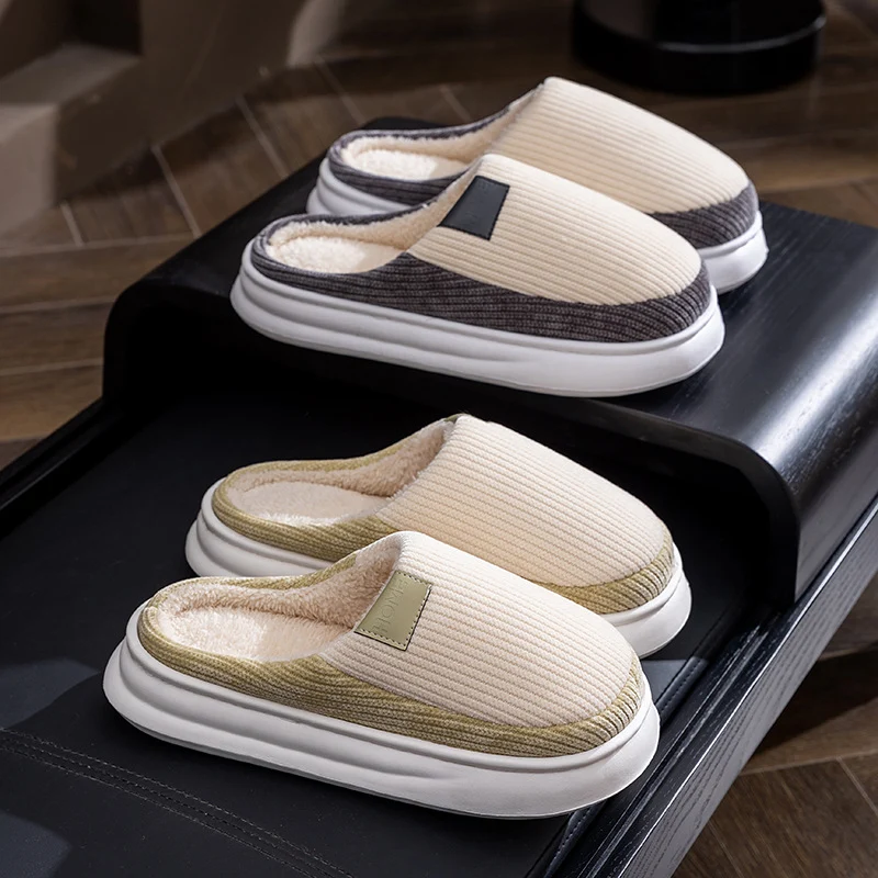 Non-Slip Simple Cotton Slippers for Men in Winter 2025 New Indoor Home Warm Plush Thickeneded Cotton Slippers for Women to Wear Outside
