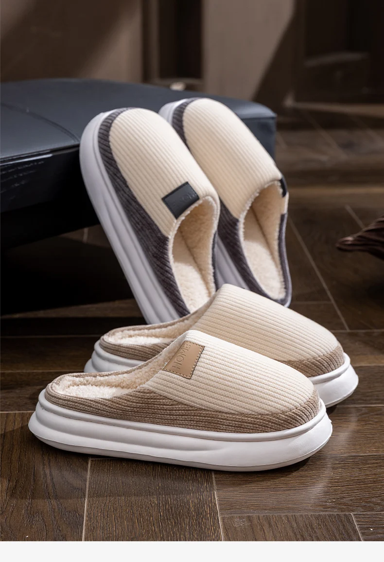 Non-Slip Simple Cotton Slippers for Men in Winter 2025 New Indoor Home Warm Plush Thickeneded Cotton Slippers for Women to Wear Outside