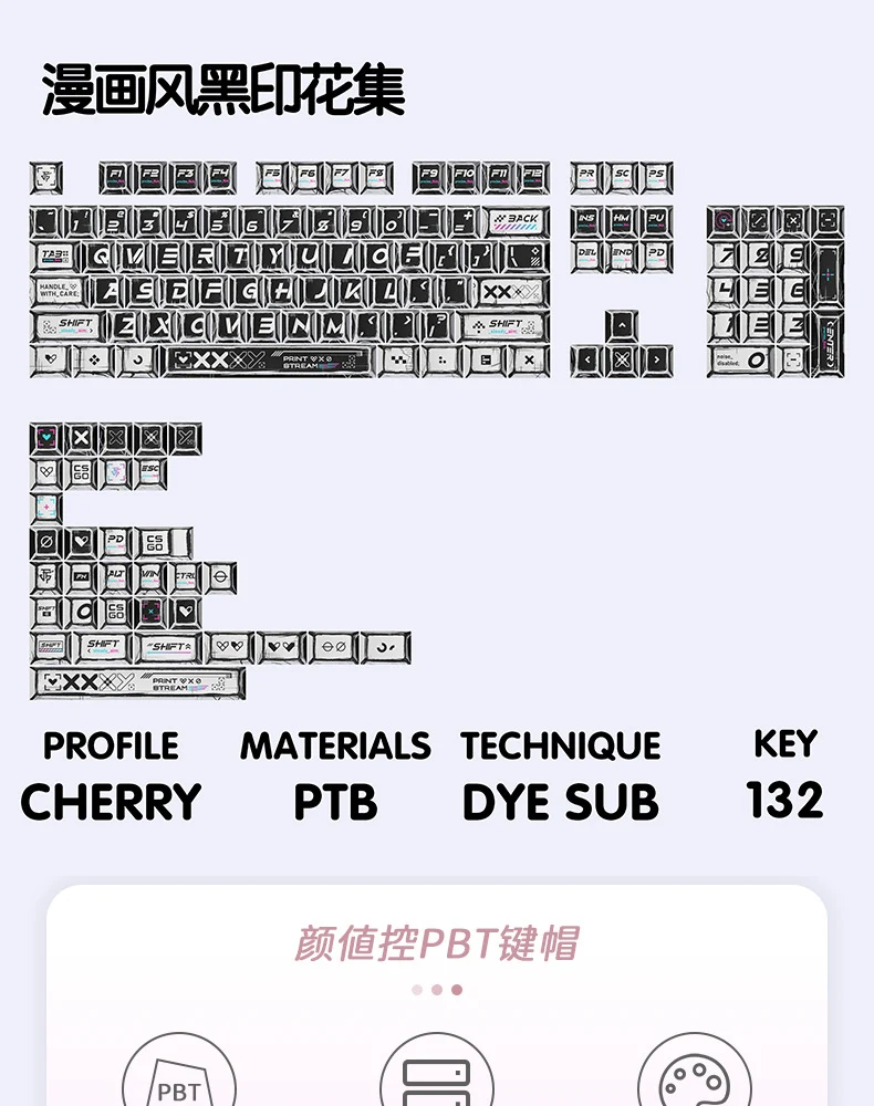 Gundam Comic Hundred Mixed Lamp Key Cap Original Height 136 Key Full Set Classic Simple Mechanical Keyboard Key Cap Key Meow