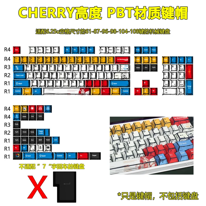 Gundam Comic Hundred Mixed Lamp Key Cap Original Height 136 Key Full Set Classic Simple Mechanical Keyboard Key Cap Key Meow