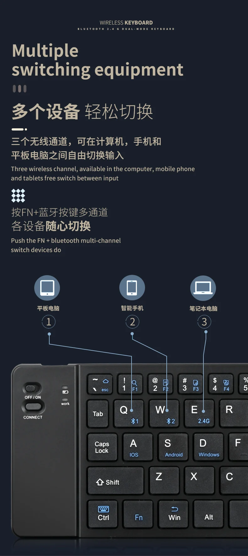 Wireless keyboard and mouse suit Bluetooth folding keyboard for mobile phone tablet laptop desktop computer built-in charging