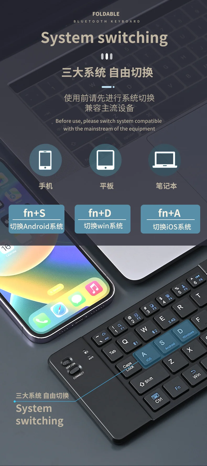 Wireless keyboard and mouse suit Bluetooth folding keyboard for mobile phone tablet laptop desktop computer built-in charging