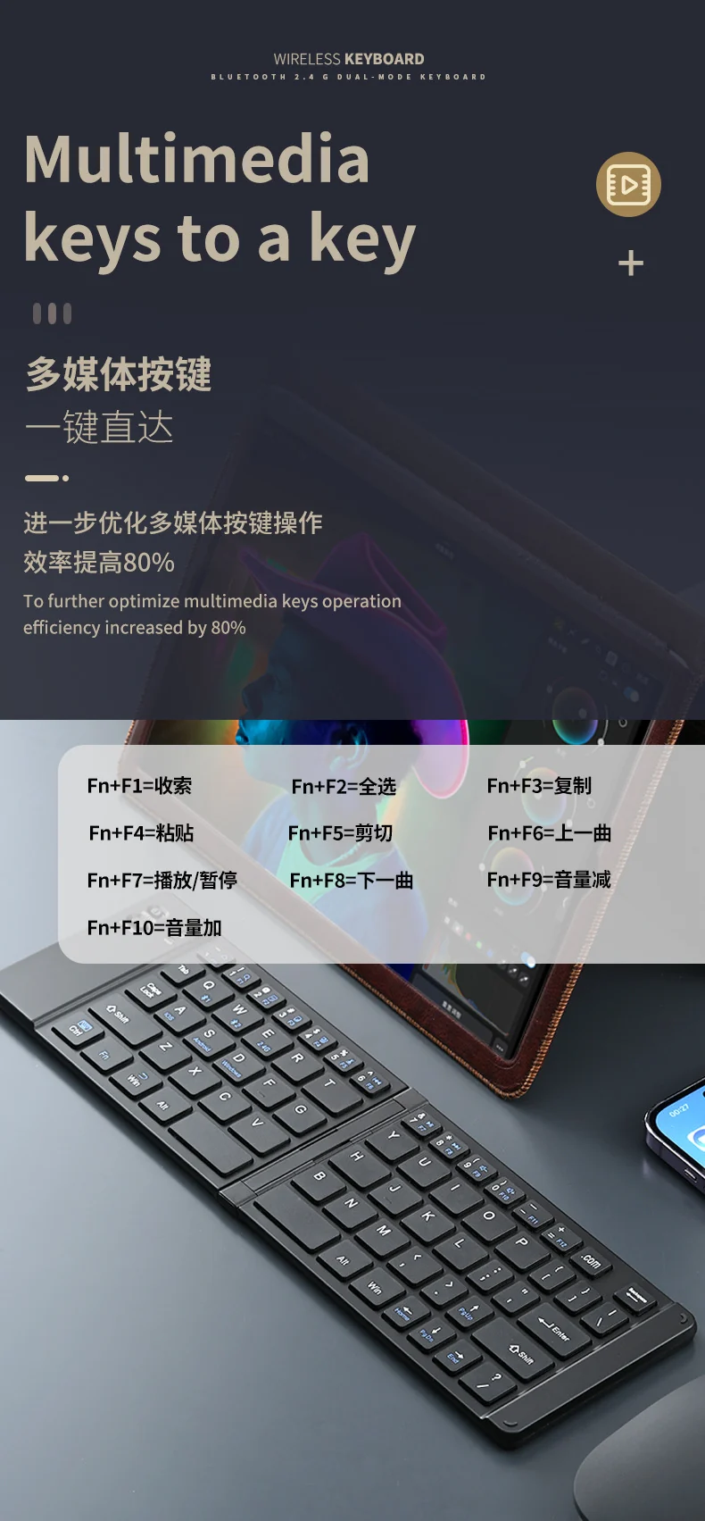 Wireless keyboard and mouse suit Bluetooth folding keyboard for mobile phone tablet laptop desktop computer built-in charging