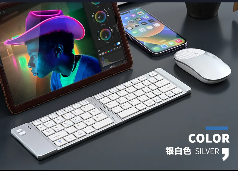 Wireless keyboard and mouse suit Bluetooth folding keyboard for mobile phone tablet laptop desktop computer built-in charging