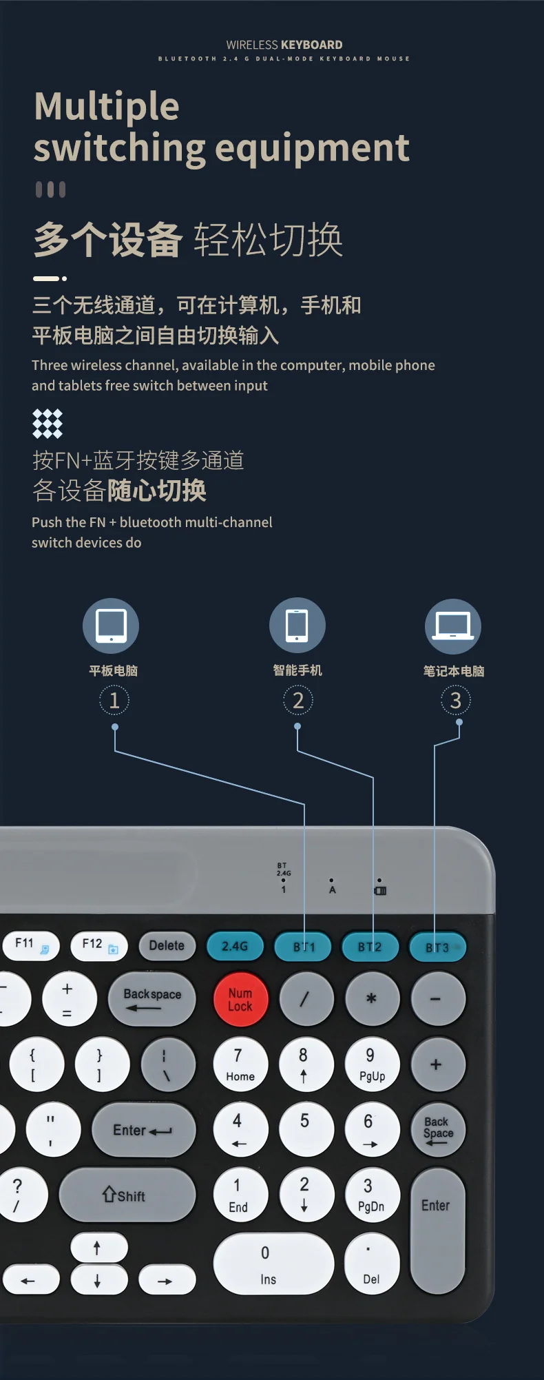 Charging 2.4G Bluetooth Three-mode Card Slot Keyboard Mouse suit Tablet Notebook Desktop Computer General