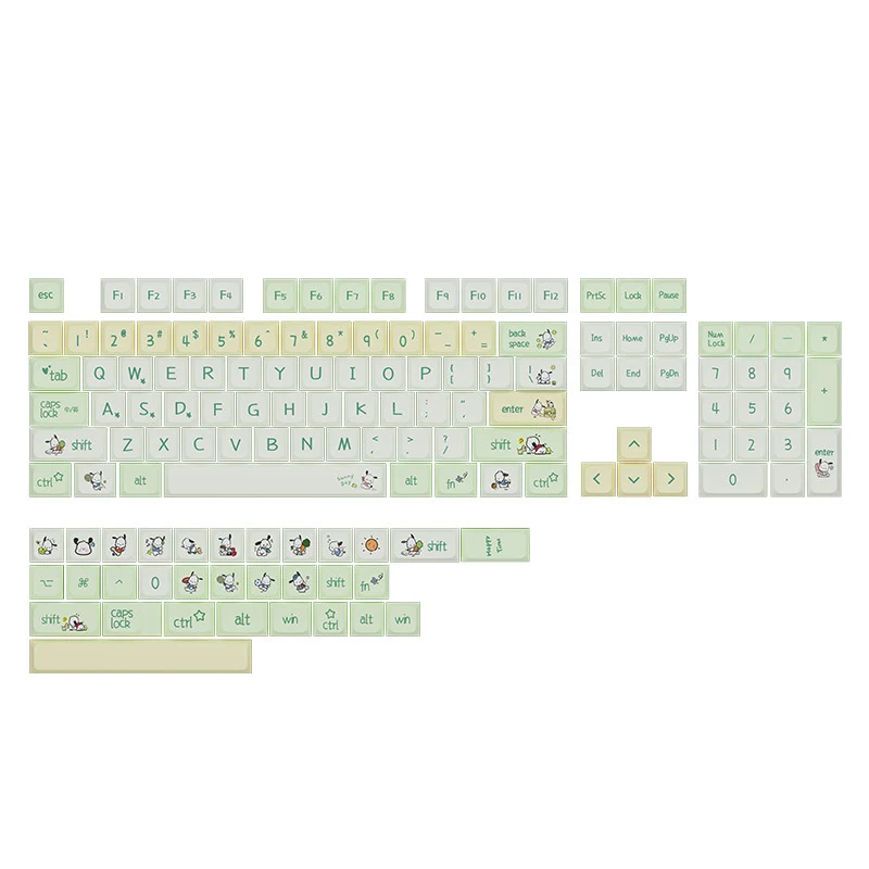 XDA Height Pacha Dog Theme Pattern Yellow Green Keycap Thermal Sublimation Mechanical Keyboard Cap Small Full Set PBT Keycap