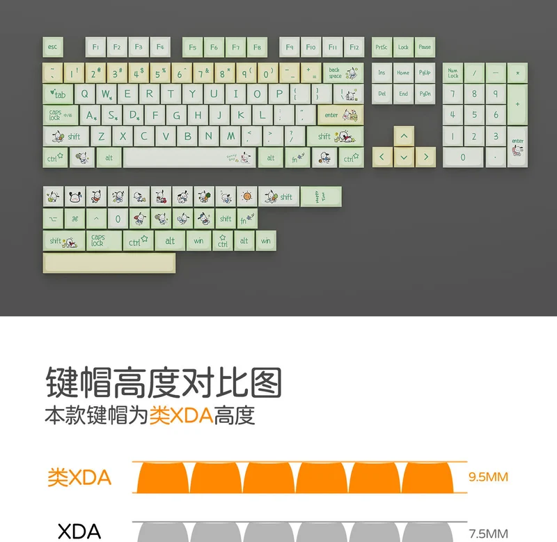 XDA Height Pacha Dog Theme Pattern Yellow Green Keycap Thermal Sublimation Mechanical Keyboard Cap Small Full Set PBT Keycap