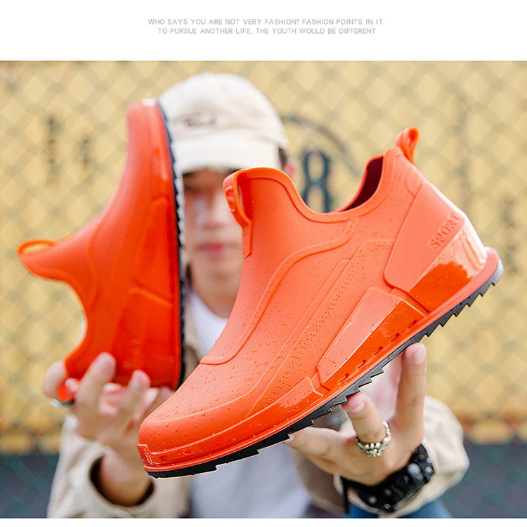 Cross-border Explosions Fashion Rain Boots Men's Non-slip Rubber Shoes Thick Sole Wear-resistant Outer Wear Rain Boots Non-slip Kitchen Water Shoes Men