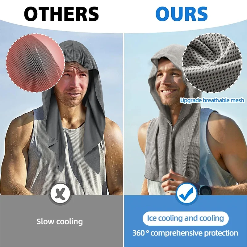 Cooling Hoodie Towel- Hood Towel, Evaporative Cool Technology, Cools Instantly When Wet, , Great for Sports, Fitness, Gym