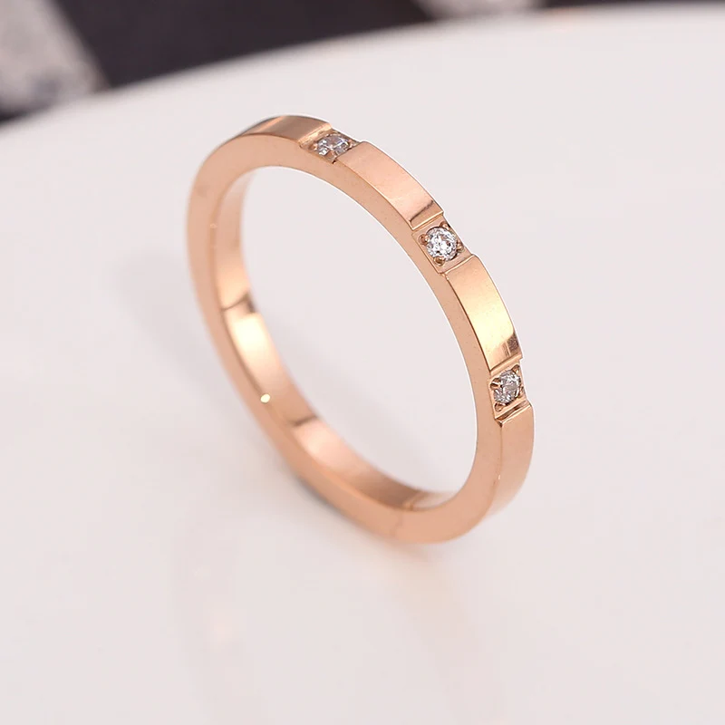 European and American Hot Titanium Steel Full Diamond Zircon Ring 18k Rose Gold Index Finger Couple Ring Ins Simple Trendy Jewelry for Women