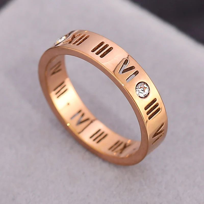 European and American Hot Titanium Steel Full Diamond Zircon Ring 18k Rose Gold Index Finger Couple Ring Ins Simple Trendy Jewelry for Women