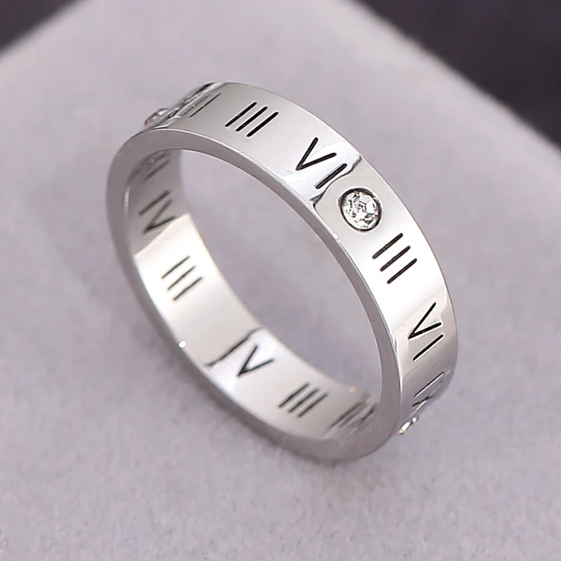 European and American Hot Titanium Steel Full Diamond Zircon Ring 18k Rose Gold Index Finger Couple Ring Ins Simple Trendy Jewelry for Women