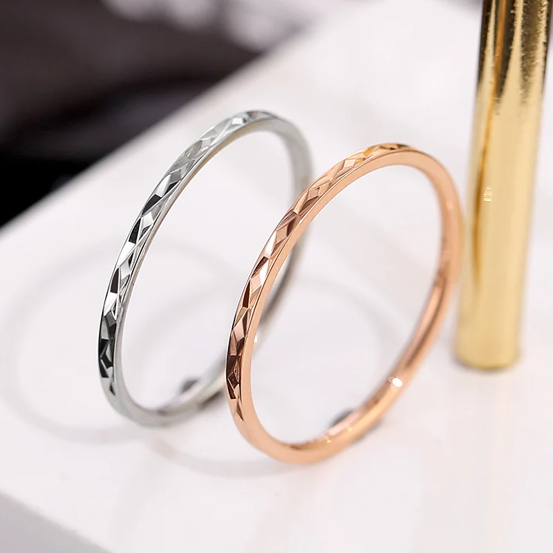 Wish Elegant Korean Style Simple Titanium Steel Ring Women's Diamond Stainless Steel Ring Couple's Fashion Internet Celebrity Ring