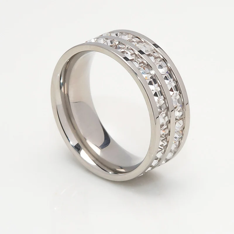 Wish Elegant Korean Style Simple Titanium Steel Ring Women's Diamond Stainless Steel Ring Couple's Fashion Internet Celebrity Ring
