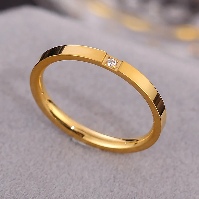 Wish Elegant Korean Style Simple Titanium Steel Ring Women's Diamond Stainless Steel Ring Couple's Fashion Internet Celebrity Ring