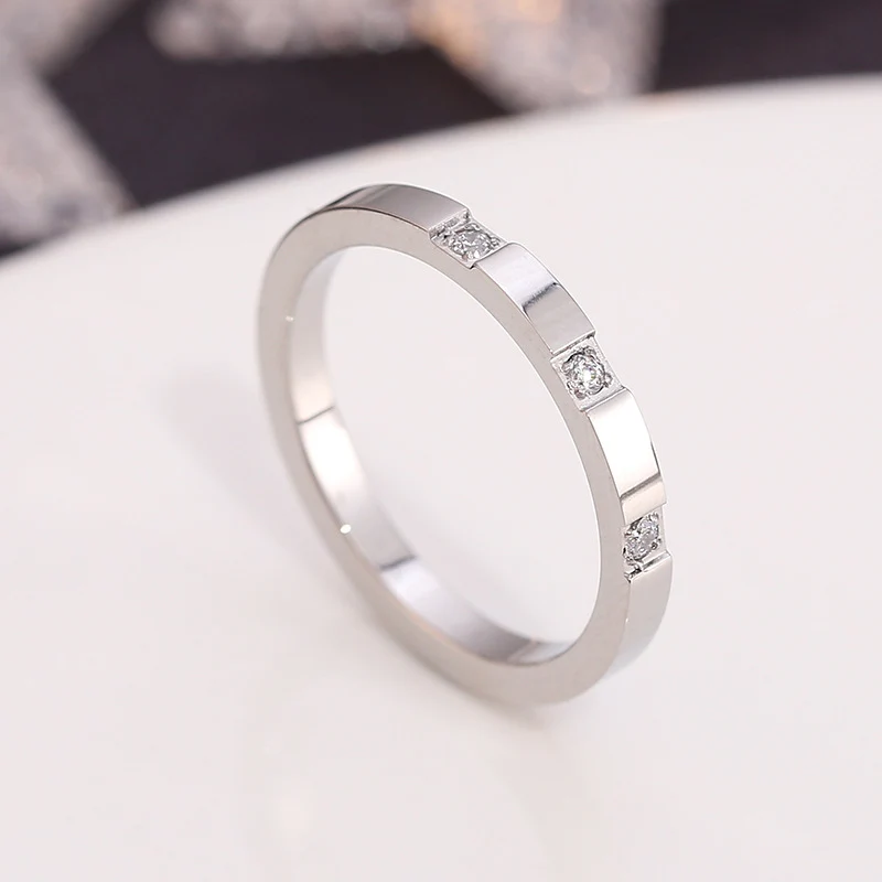 Wish Elegant Korean Style Simple Titanium Steel Ring Women's Diamond Stainless Steel Ring Couple's Fashion Internet Celebrity Ring