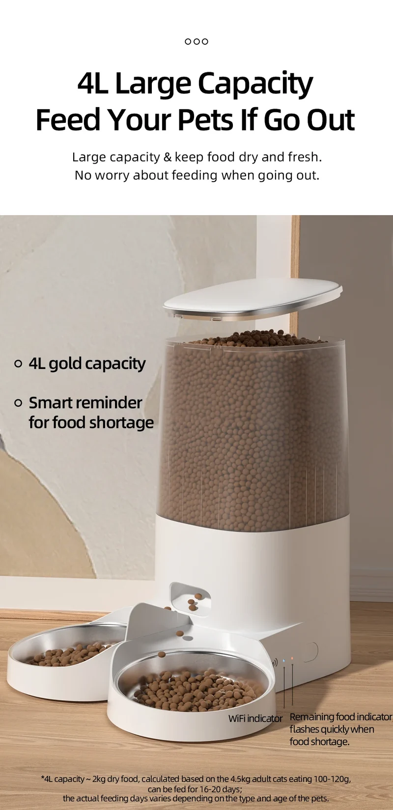 ROJECO Automatic Cat Feeder Pet Smart Cat Food Kibble Dispenser Remote Control Auto WiFi Double Feeder For Cats Dog Accessories