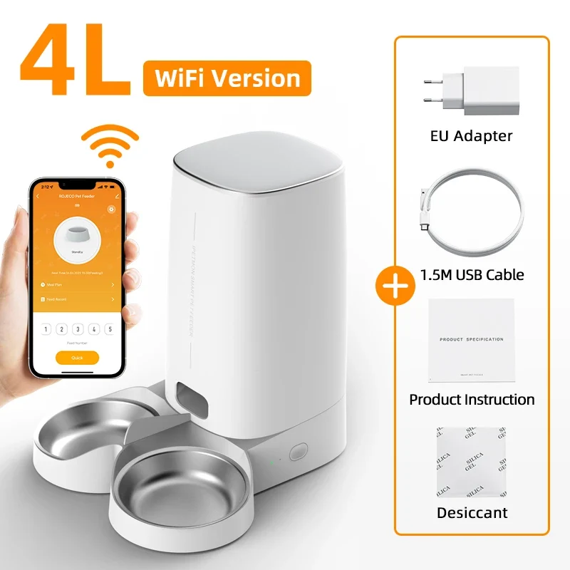 ROJECO Automatic Cat Feeder Pet Smart Cat Food Kibble Dispenser Remote Control Auto WiFi Double Feeder For Cats Dog Accessories