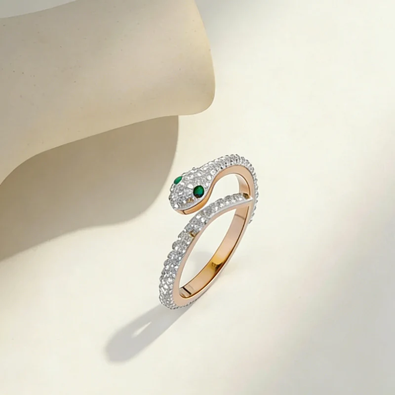 South Korea Simple Titanium Steel Ring Women's Ins Trendy Diamond Small Snake Index Finger Light Luxury Niche Design Sense Ring Jewelry