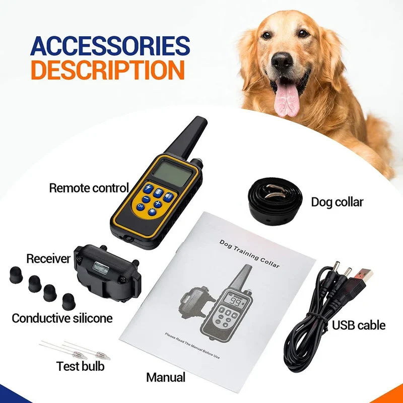 Electric Dog Training Collar Detachable Bark Rechargeable Anti Barking Shock Vibration Collar for All Dogs Pet with Clicker