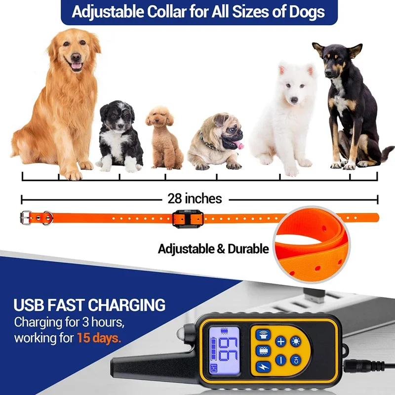 Electric Dog Training Collar Detachable Bark Rechargeable Anti Barking Shock Vibration Collar for All Dogs Pet with Clicker