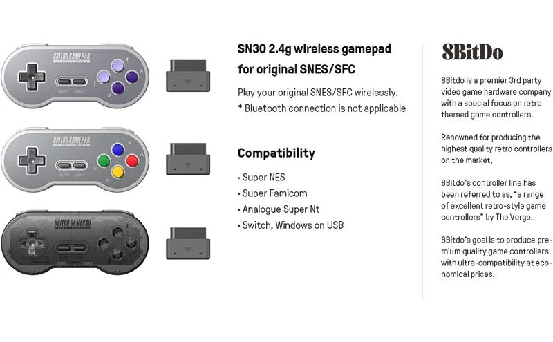 8BitDo SN30 2.4G Wireless Gamepad for Original SNES/SFC