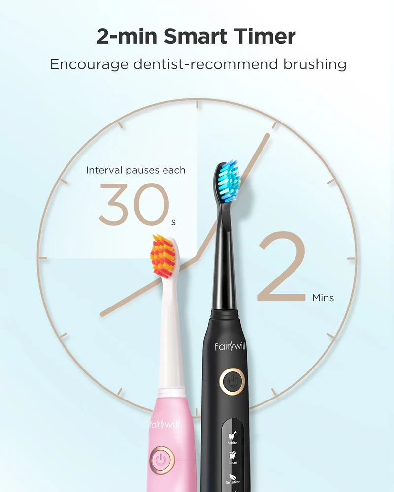 Fairywill Sonic Electric Toothbrush FW-D7 set USB Charge Toothbrushes case for Adult with tooth brush Heads 5 Mode Smart Time