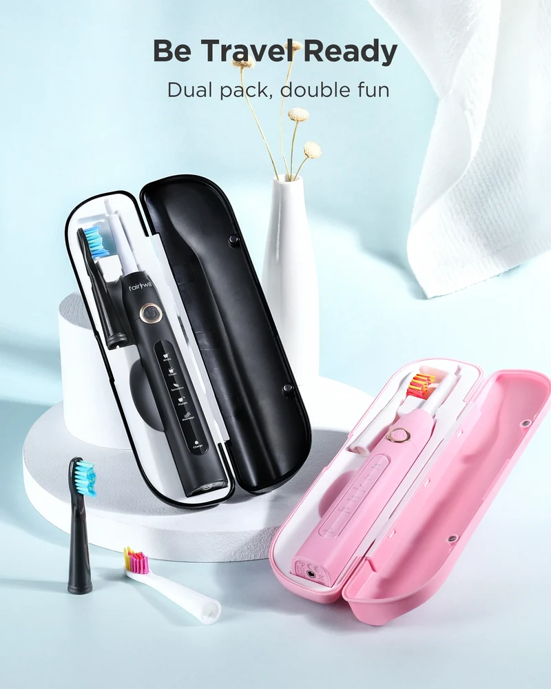 Fairywill Sonic Electric Toothbrush FW-D7 set USB Charge Toothbrushes case for Adult with tooth brush Heads 5 Mode Smart Time