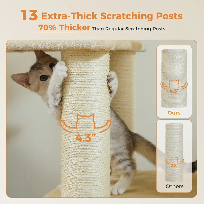 Multi-Level Cat Tree with Scratching Posts, Cozy Condo, Super Large Perch, Deep Hammocks, Tall Cat Tower for Indoor Adult Cats