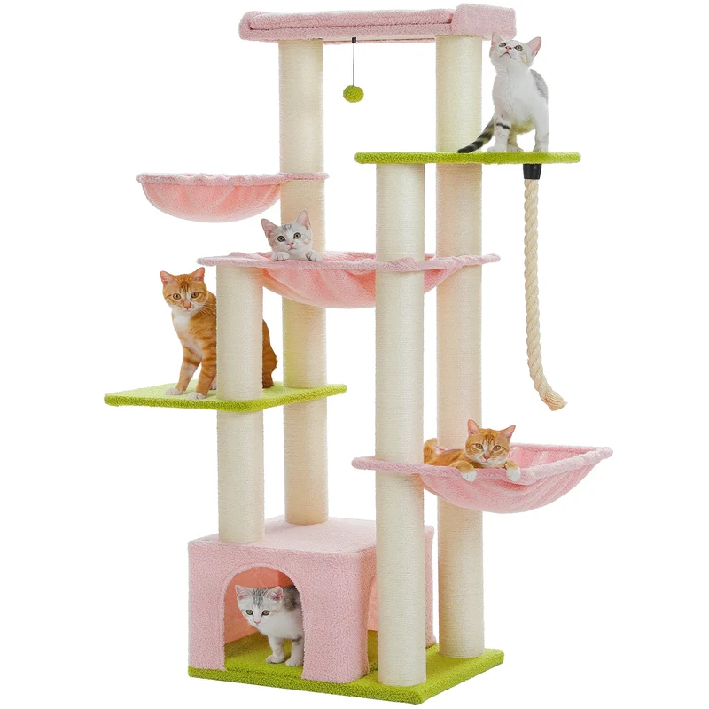 Multi-Level Cat Tree with Scratching Posts, Cozy Condo, Super Large Perch, Deep Hammocks, Tall Cat Tower for Indoor Adult Cats
