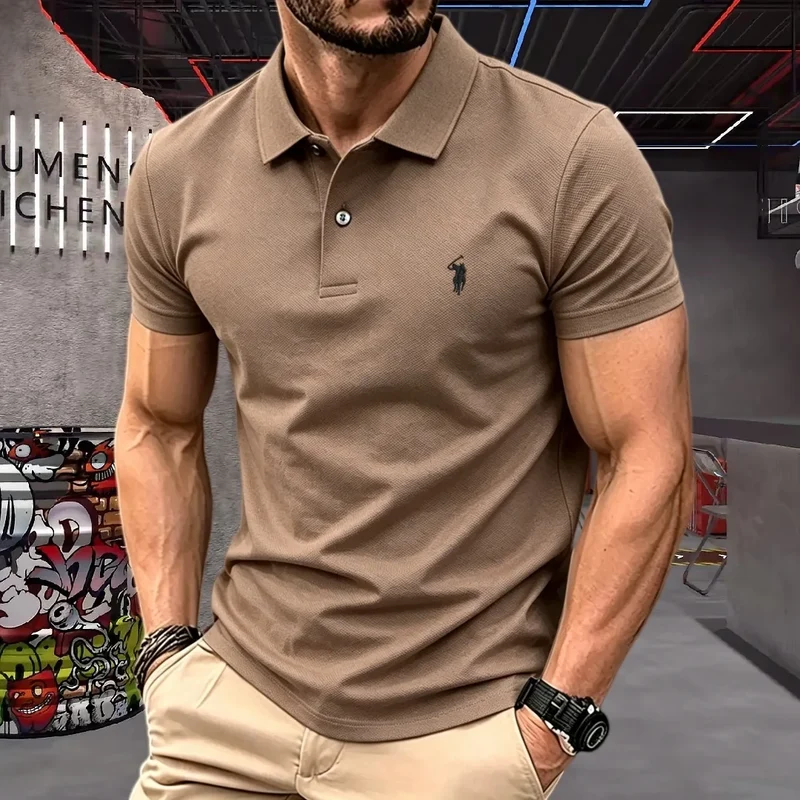 100% pure cotton high-end brand men's short sleeve polo shirt 2026 summer luxury fashion pony embroidery golf top casual T-shirt