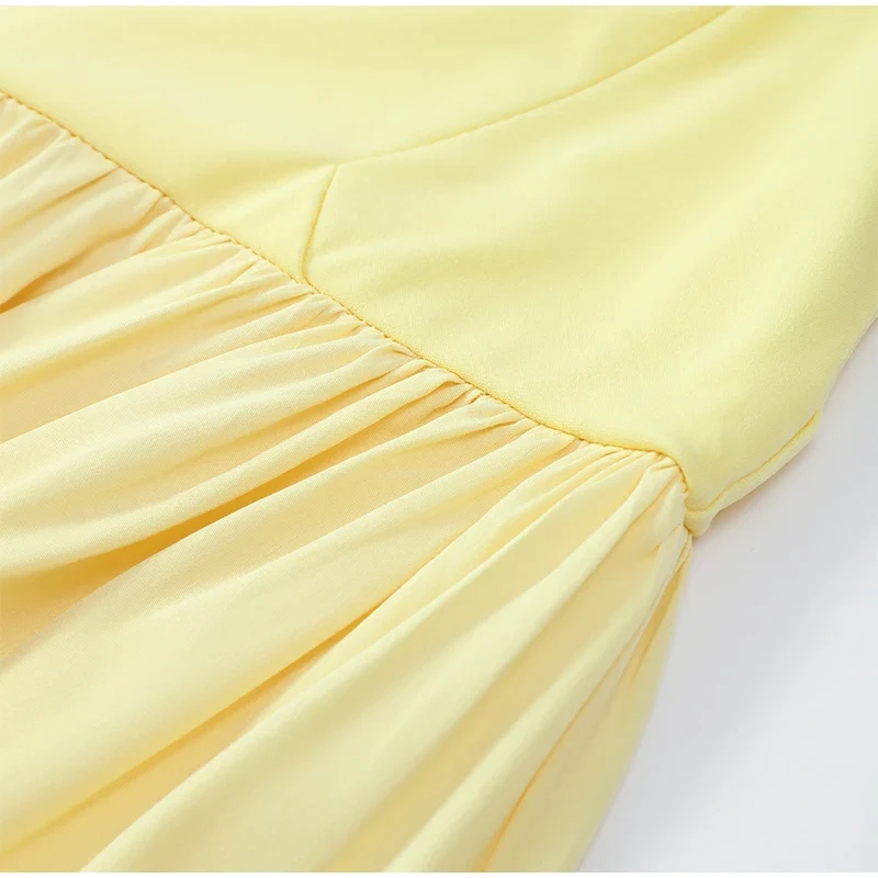 Butter Yellow Mesh Splicing Long Dress Elegant Strapless Split Backless Pleated Gowns For Women 2026 Lady Evening Party Gowns