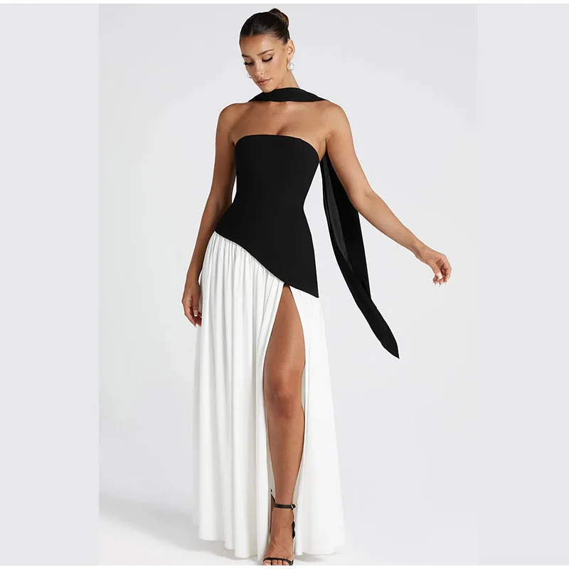 Butter Yellow Mesh Splicing Long Dress Elegant Strapless Split Backless Pleated Gowns For Women 2026 Lady Evening Party Gowns