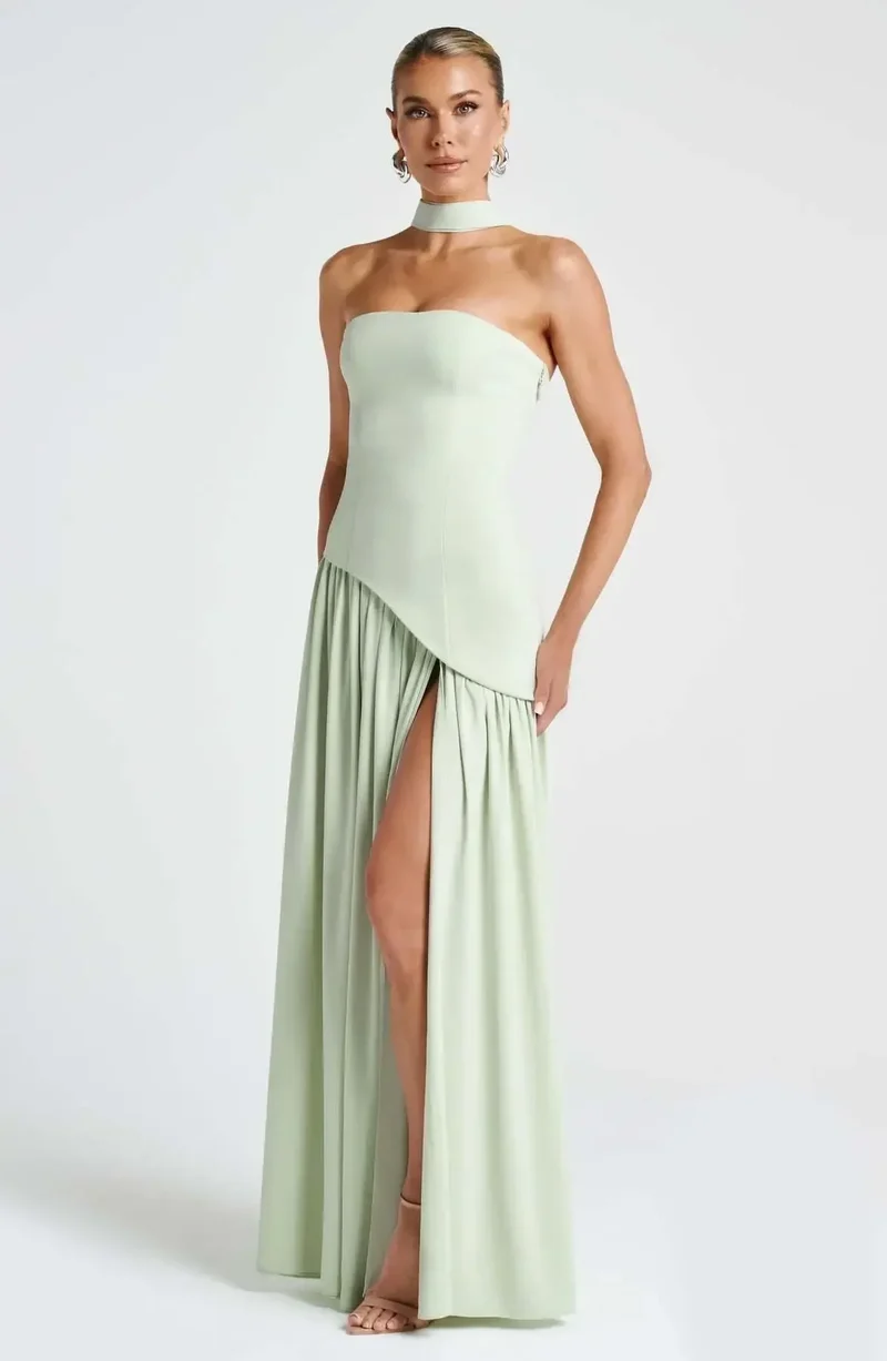 Butter Yellow Mesh Splicing Long Dress Elegant Strapless Split Backless Pleated Gowns For Women 2026 Lady Evening Party Gowns