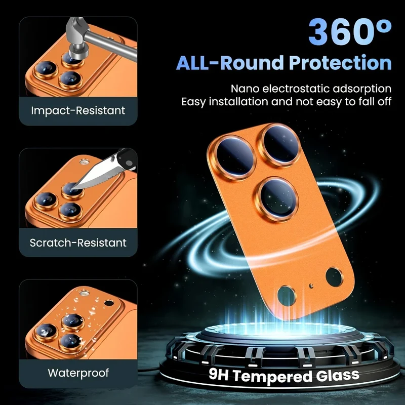 NNBILI 2pcs For iPhone 17 Pro 17 Pro Max Camera Lens Protector Bubble-Free Anti-fall Scratch-Resistant Easy Installation Orange