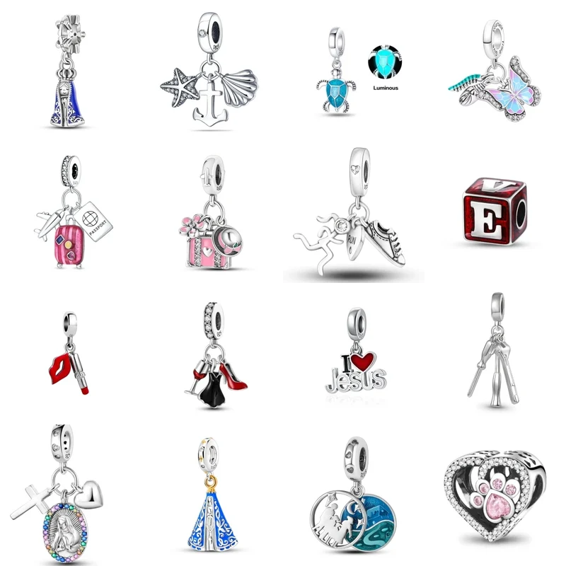 2025 Hot Sale Pink zircon aircraft passport cross Charm Beads Fit 925 Sterling Silver Original women Bracelet DIY Jewelry Gift