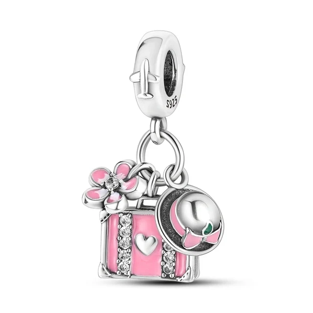 2025 Hot Sale Pink zircon aircraft passport cross Charm Beads Fit 925 Sterling Silver Original women Bracelet DIY Jewelry Gift