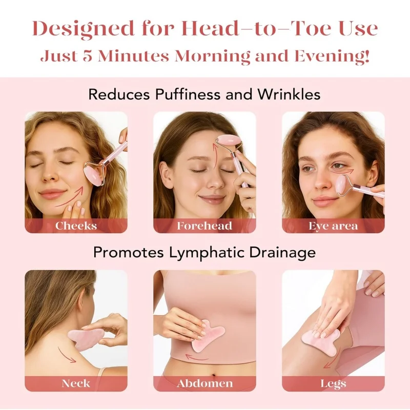 Facial roller and gua sha set, facial massage tools for skincare, relaxation, home beauty, and daily use