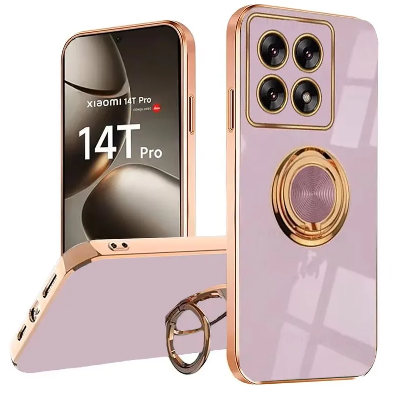 Luxury Plating Silicone Magnetic Holder Stand Case For XiaoMi 13T 14T Redmi 13C 14C 4G Note 12 13 14 Pro Plus 5G Back Cover