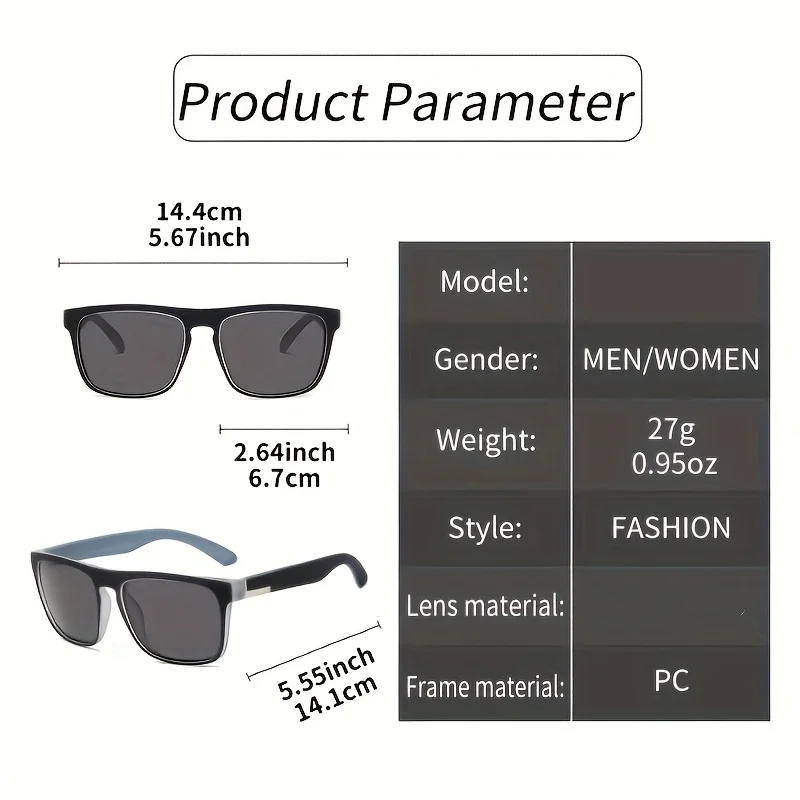 3Pcs Fantasy Gradient Mutipcolor Square Polarized Sunglasses AntiGlare UV400 Glasses Summer Party Driving Fishing Christmas Gift