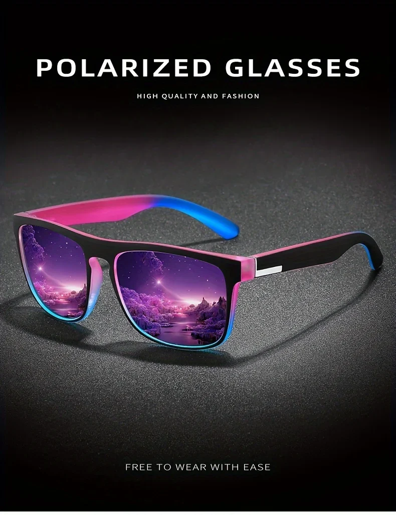 3Pcs Fantasy Gradient Mutipcolor Square Polarized Sunglasses AntiGlare UV400 Glasses Summer Party Driving Fishing Christmas Gift