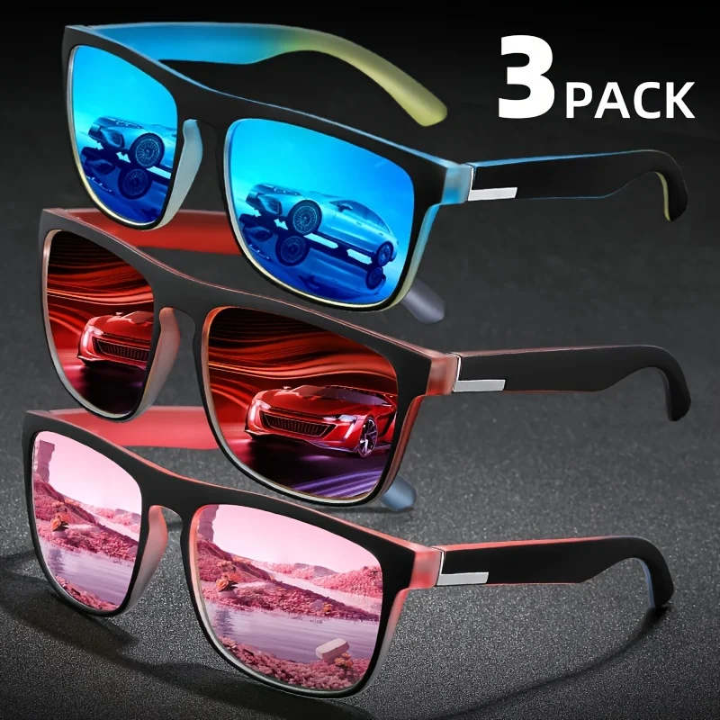 3Pcs Fantasy Gradient Mutipcolor Square Polarized Sunglasses AntiGlare UV400 Glasses Summer Party Driving Fishing Christmas Gift