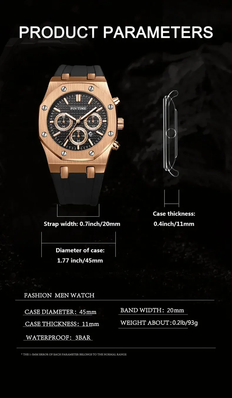 Foreign Trade Products: Men's Watch with Three Dials, Multi-Functional, Sports, Waterproof, Men's Fashion Casual Watch, Cross-Border Hot-Selling Item